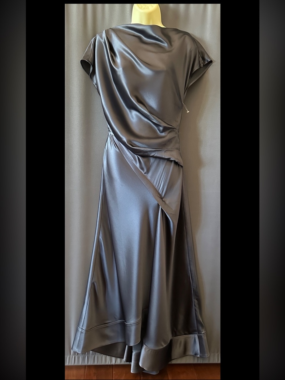Acler Glatton Gathered Satin Maxi Dress,sz 6, New, Gray - Picture 7 of 15
